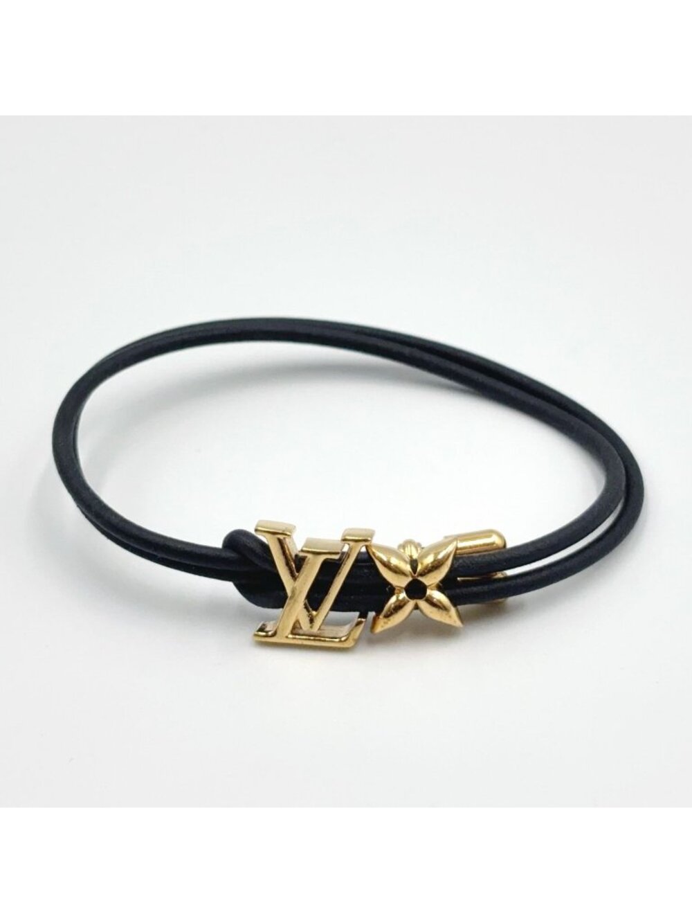 Louis Vuitton LV Blue Leather Metal Gold Black Bracelet